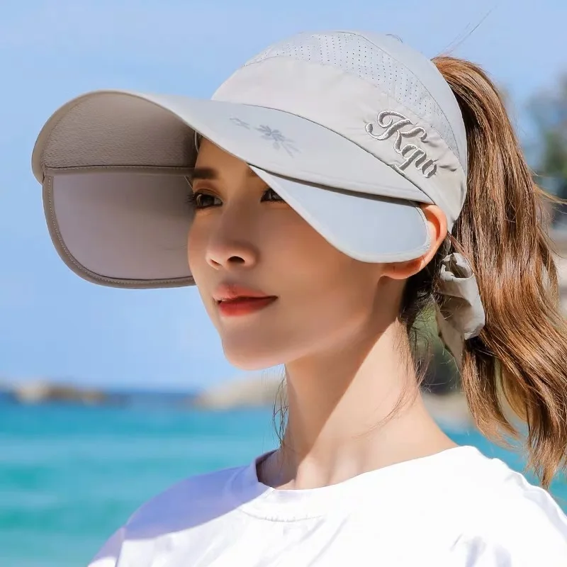 Women's Sun Hat Cycling Breathable Visor Caps Female Scalable Brim Empty Top Baseball Cap Wide Brim Cap UV Protection Beach Hats