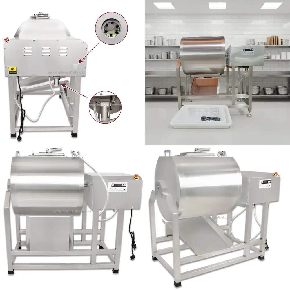 

Stainless Steel Tumbler Marinade Container Vacuum Pump Meat Seafood Tumbler Machine Mixer Curing Rolling Kneading Marinator