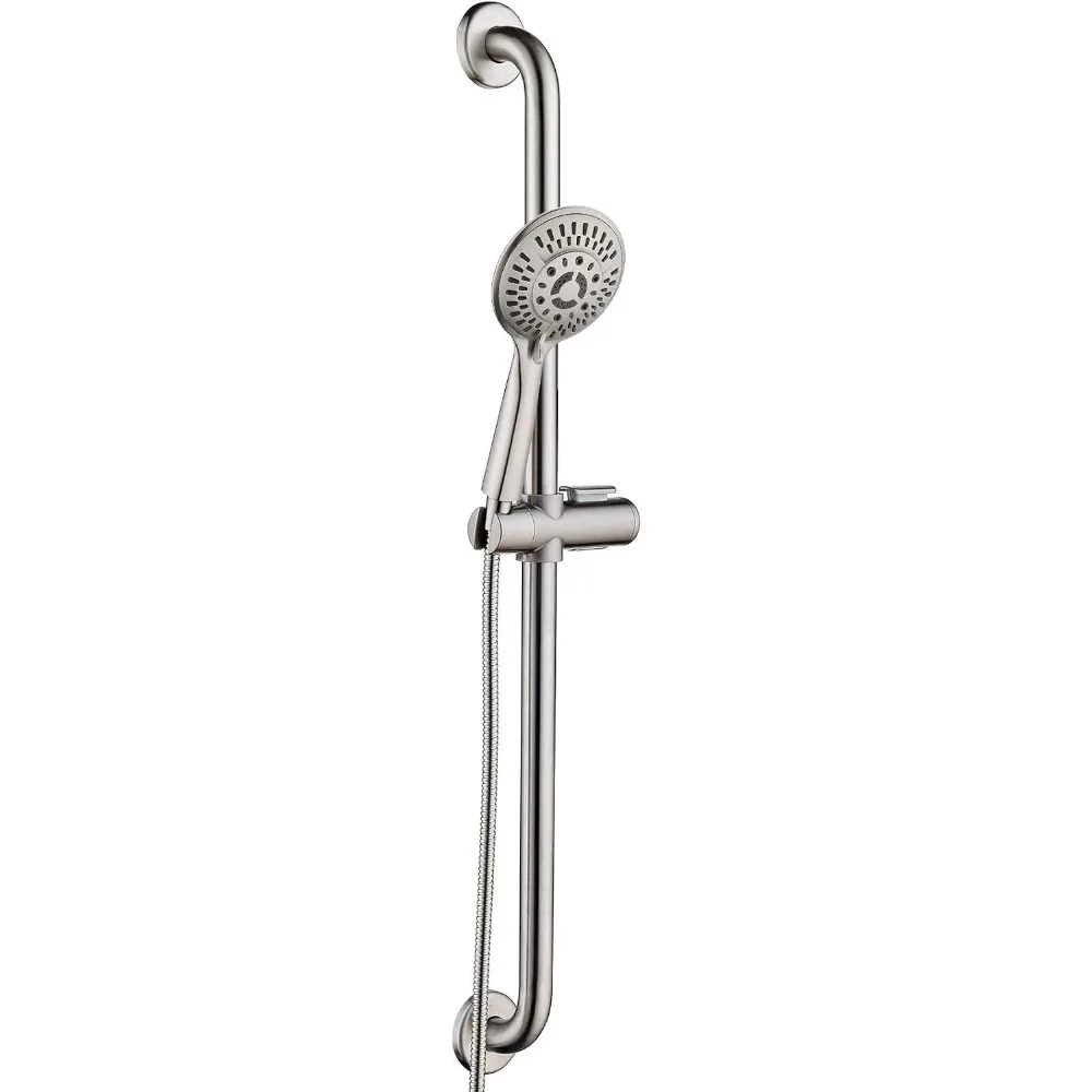 

Slide Bar Shower Set with Handheld Shower Head, ADA-Compliant Stainless Steel Grab Bar, Adjustable Height and 69-