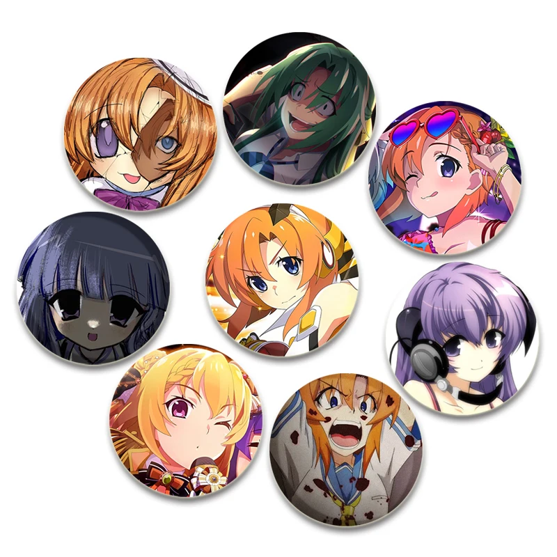 When They Cry Tinplate Pins Round Cute Cartoon Brooches for Backpack Cothes Accessories Anime Collection Badge Hat Decoration