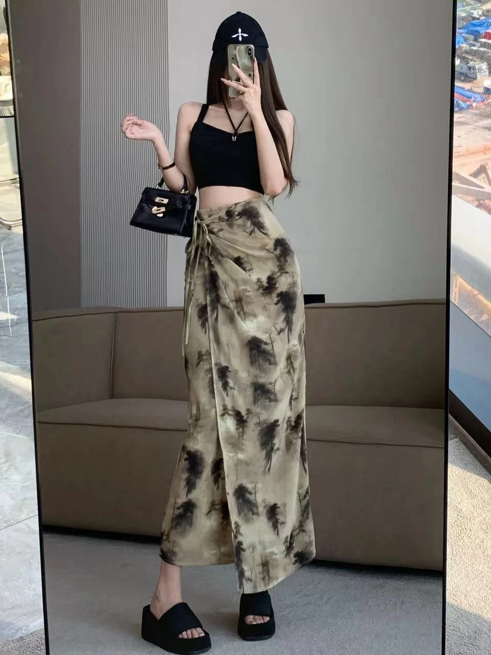 Rokken Dames Tender Charm Dagelijks Inktdruk Chiffon Ulzzang Vetersluiting Elegante eenvoudige kleding Zomer Vrije tijd Artistiek Stijlvol