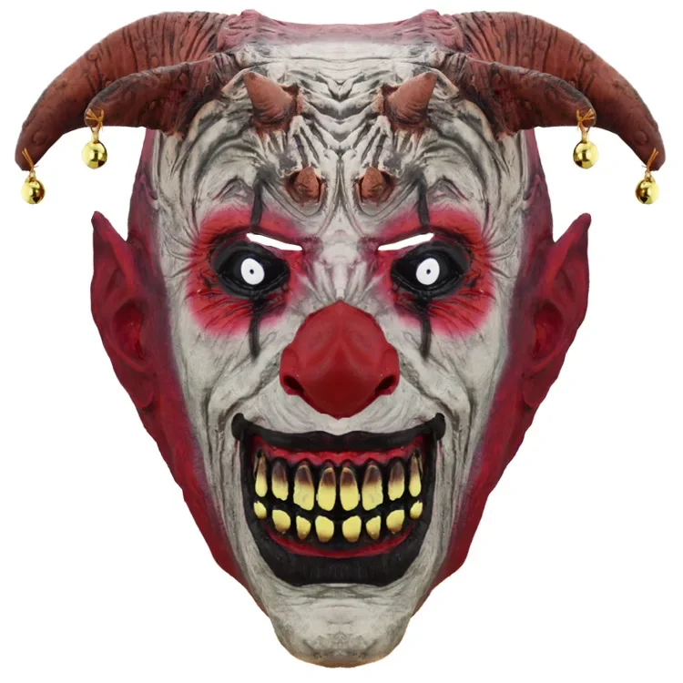 Halloween latex horror mask dance party costume props, realistic bell, clown mask