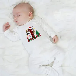 Baby Babygrow mój pierwszy świąteczny kombinezon z nadrukiem strój świąteczny maluch z długim rękawem Romper ubranka dla niemowląt body dla noworodka