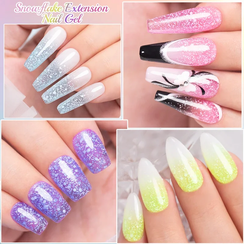 7.5ML Neon Colors Snowflake Extension Nail Gel Polish Hema Free Glitter Sequins Builder Nail Gel Semi-Permanent UV Nail Varnish
