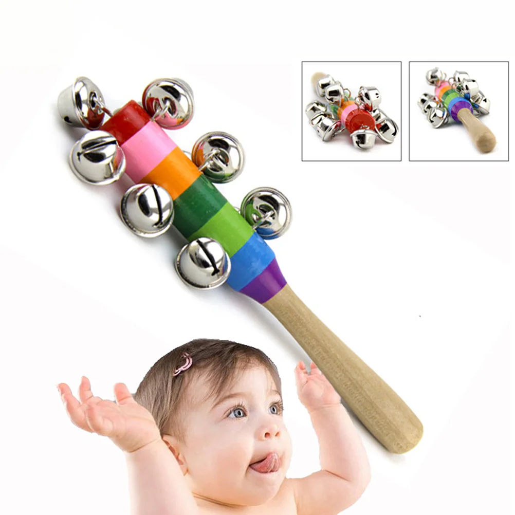 Baby Kids Toys Jingle Bell Christmas Hand Jingle Bells Children Musical Instrument with Wood Handle