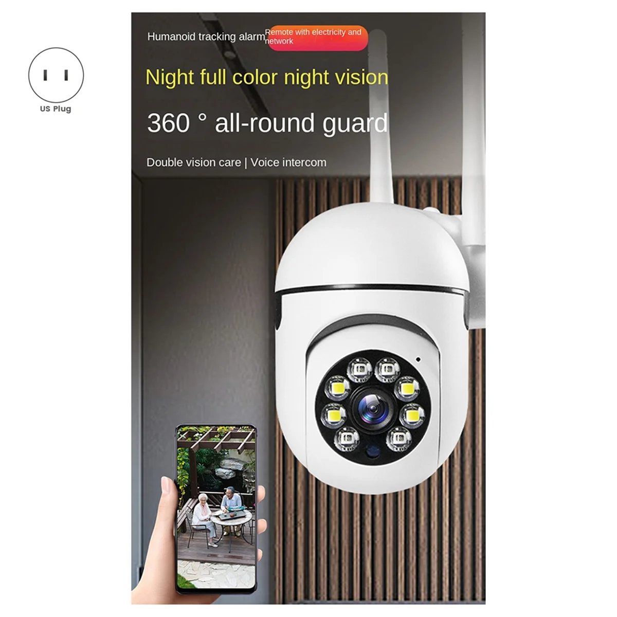 5G WiFi 360° Surveillance Cameras Tracking Full Color Night Vision Security Protection Motion Outdoor Camera US Plug