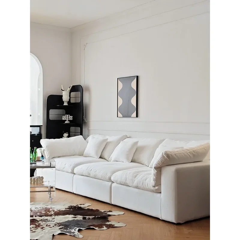 

Cotton and linen sofa straightline white cream cloud threeseat linen fabric living room combination household