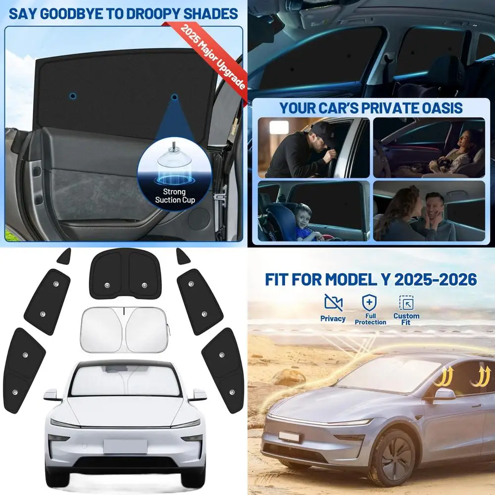 

Модернизированные солнцезащитные козырьки на окна автомобиля на присоске для Tesla Model Y 2025-2026 | Полное покрытие защитных штор для всех окон