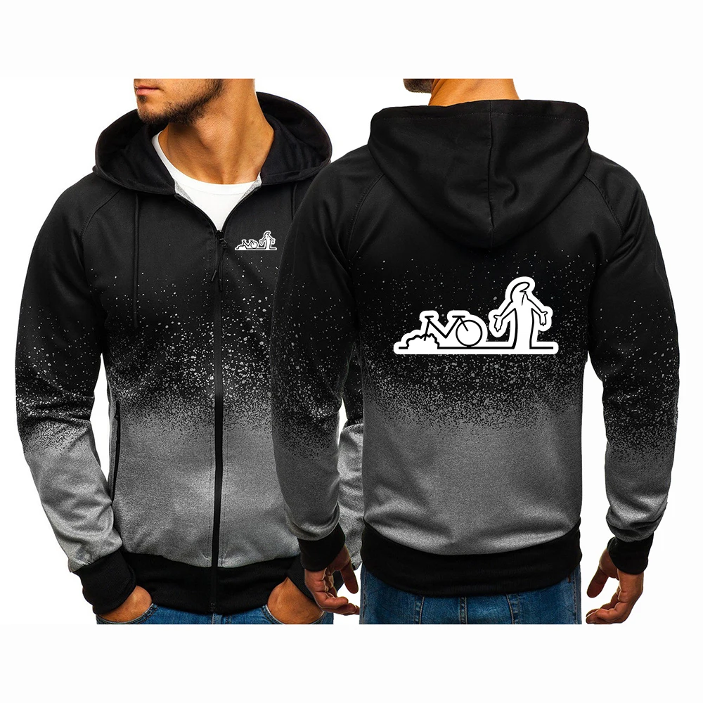 Funny La Linea Bike Amazing Printing 2025 Spring And Autumn Man's Gradient Color Zipper Jacket Leisure Fashion Hoodies Coat