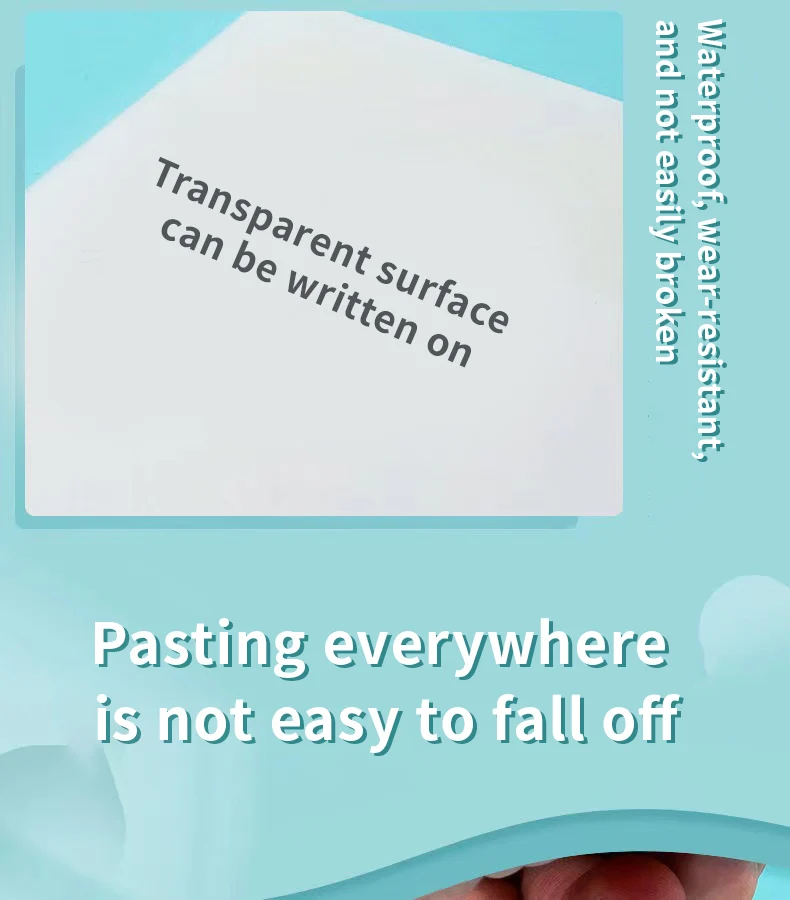 50 Blatt transparente PET-Haftnotizen, Perspektive, wasserfest, klare Fluoreszenz, Notizblock, Schreibwaren, Schule, Bürobedarf – Detail 5