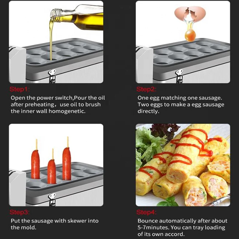 10 Holes Egg Roll Maker Multifunction Automatic Sausage Omelette Rolling Cooking Breakfast Machine