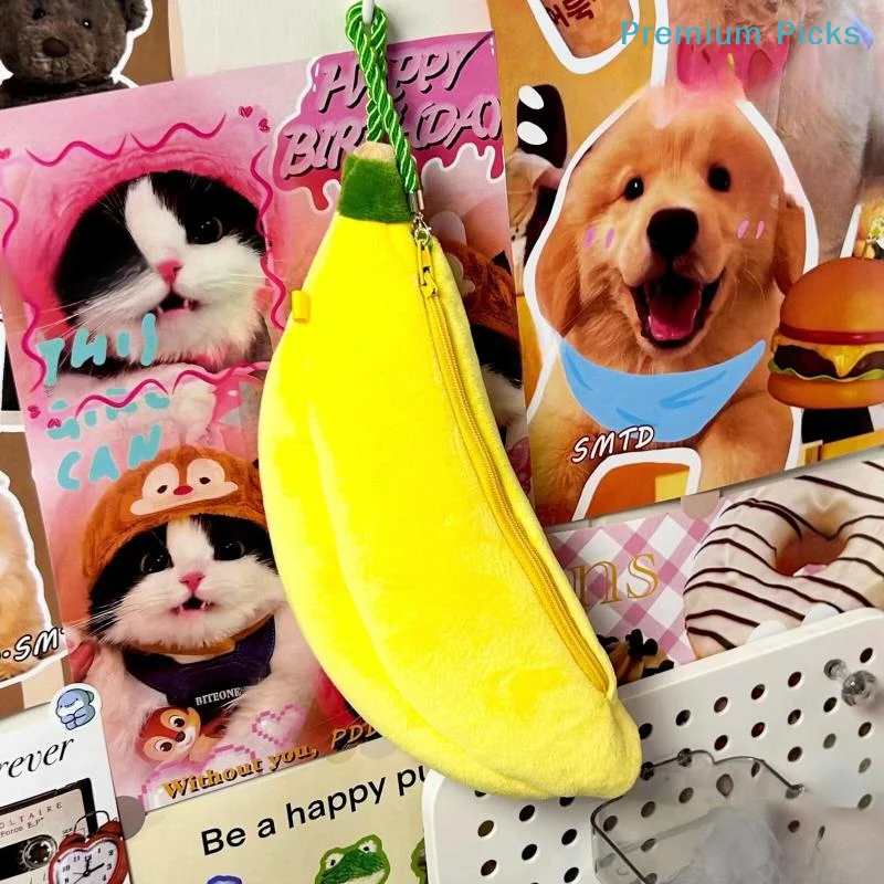 Cute Cartoon Banana Plush Pen Case Kawaii Simulated Fruit Stationery Bag Stationery Supplies Multi-functional Storage Bag