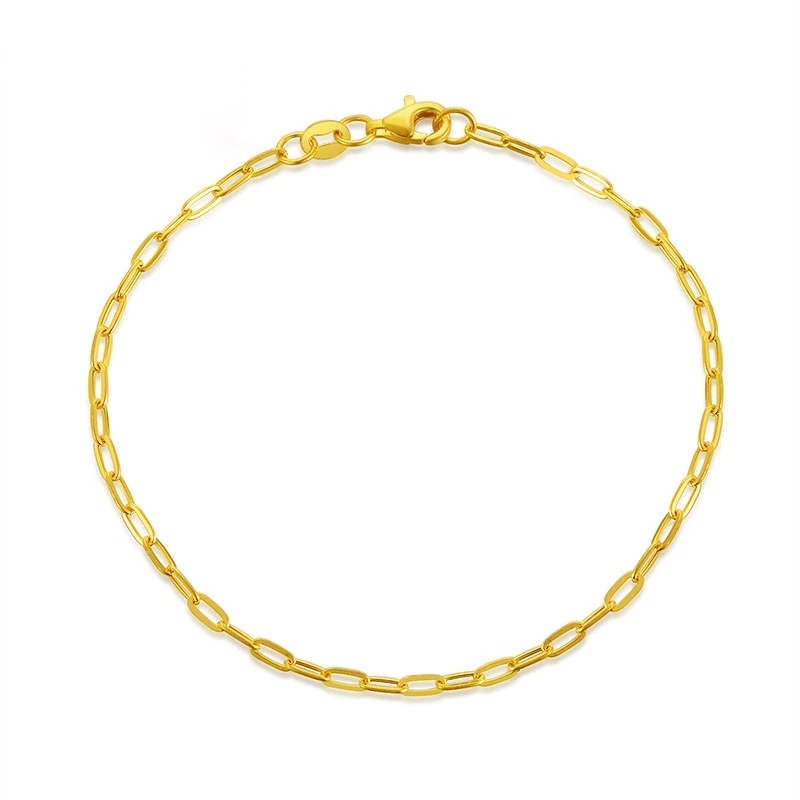 Real Pure 999 24K Yellow Gold Chain  Women Lucky Gift Long Square Wide O Link Lobster Clasp Bracelet 1.1g/16cm