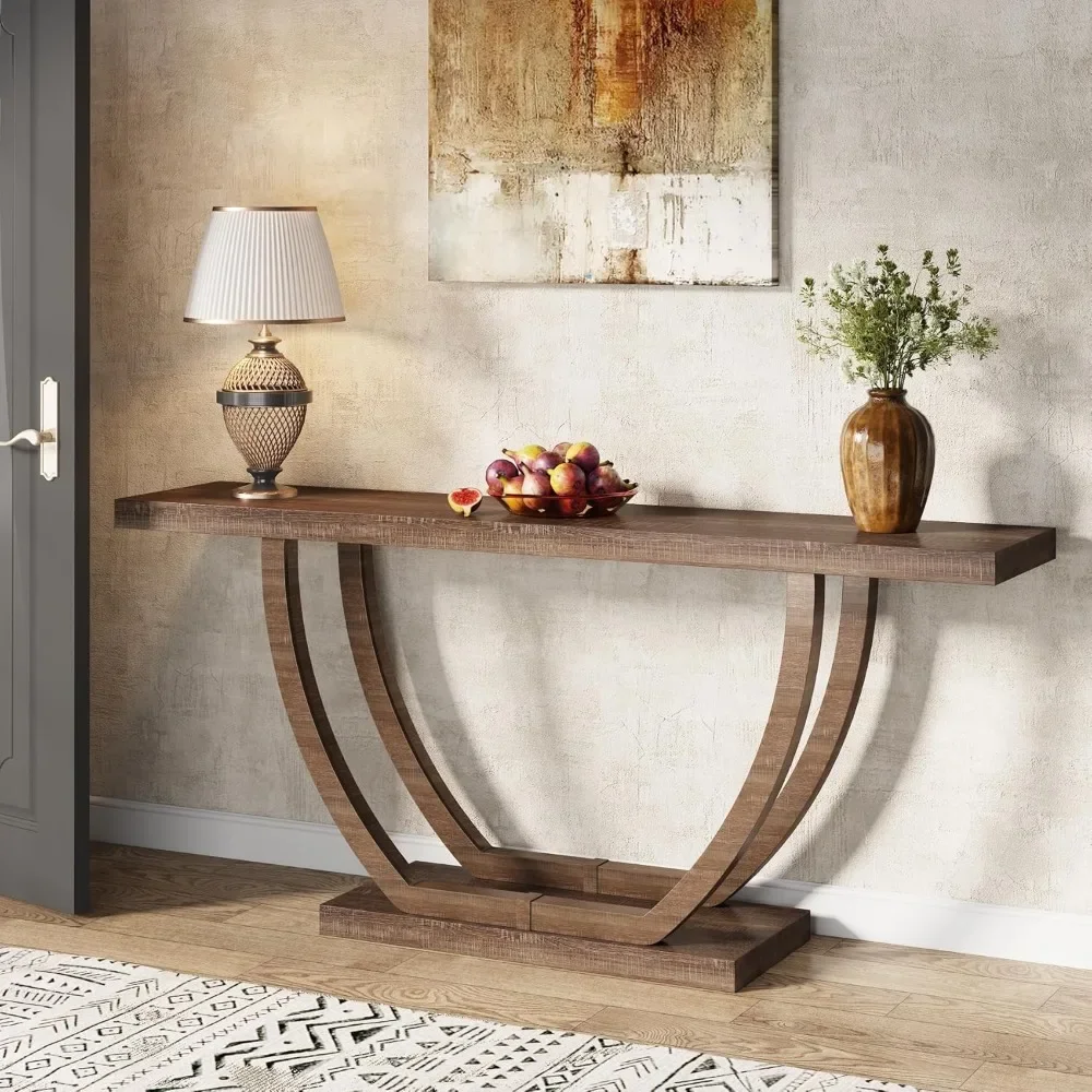 Table console de ferme en bois robuste, 63 amarans, entrée, canapé de foyer étroit et long, pieds géométriques