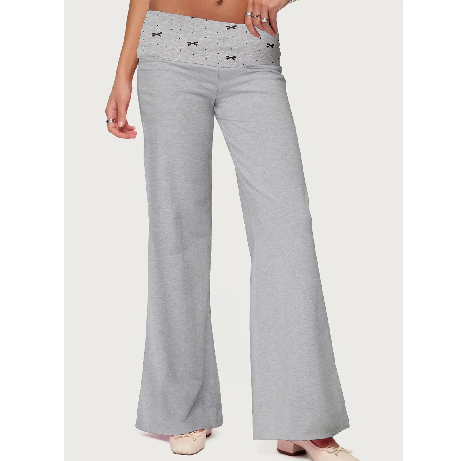 

Женские лоскутные свободные повседневные брюки в горошек со средней посадкой, элегантные офисные женские брюки, модный наряд для повседневной уличной одежды