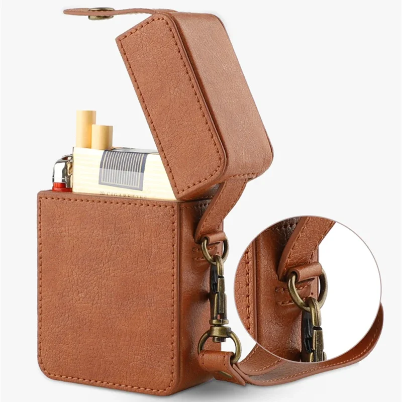 Genuine Leather Cigarette Case Cover Luxury PU Leather Cigarettes Box Holder Big Capacity Lighter Sleeve Gadgets for Women Men