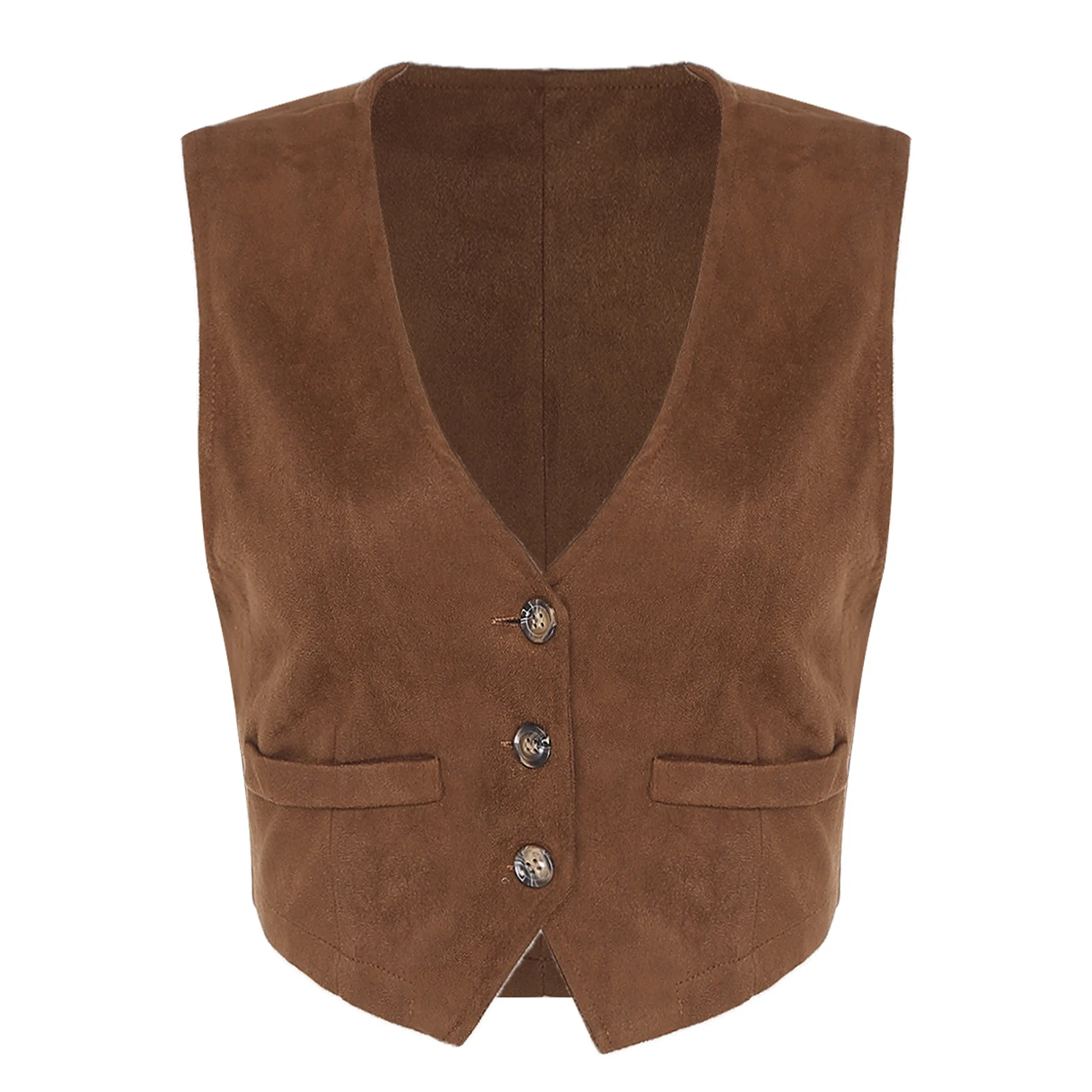 

Women Retro Sleeveless V Neck Skinny Vest Button Down Faux Side Pockets Vest Top Slim Fit Elegant Trendy for Casual Work Office