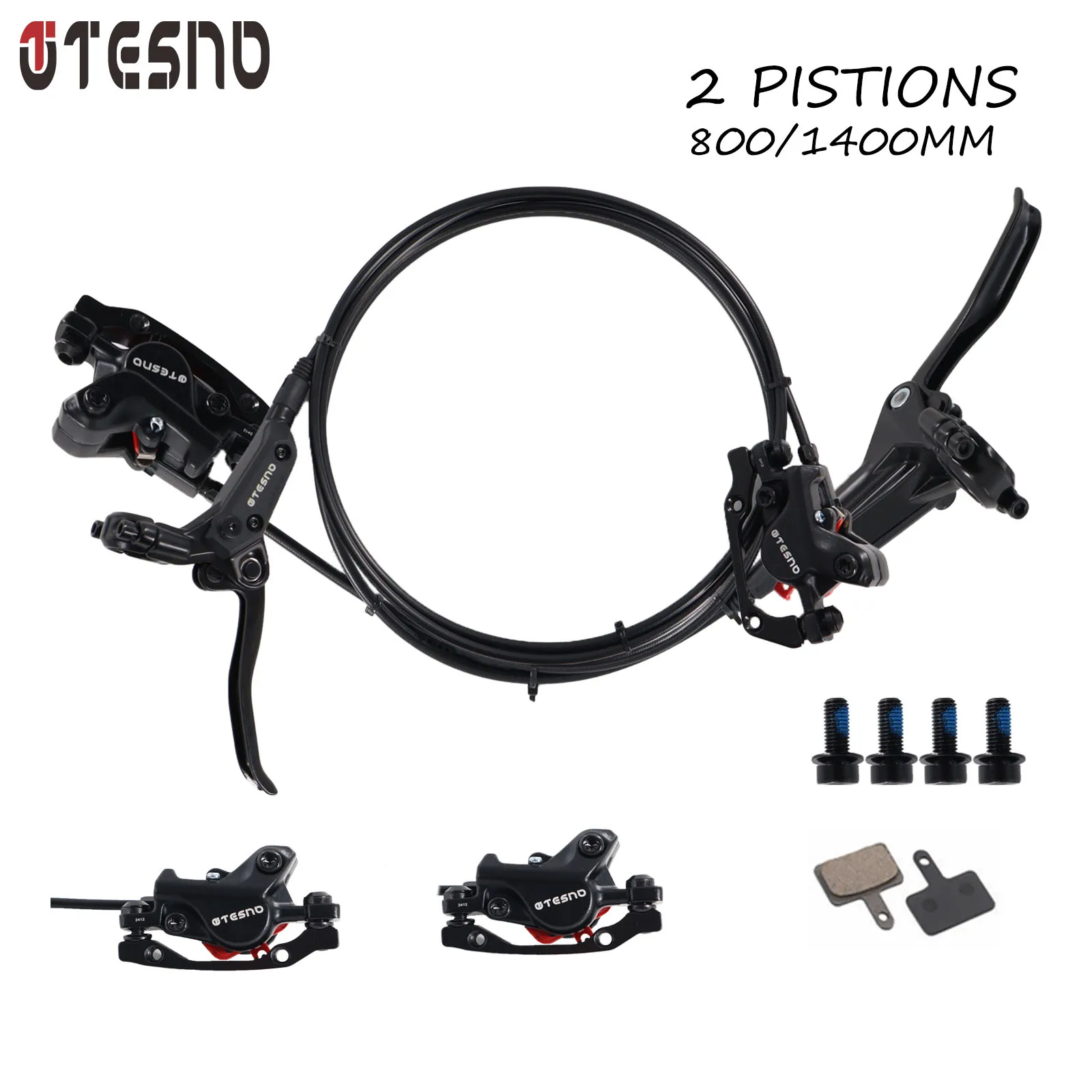 TESNO 2-Piston MTB Hydraulic Brake Set With Silicone Protective Cover Front And Rear Brake 800mm/1400mm Bike Disc Brake For MTB