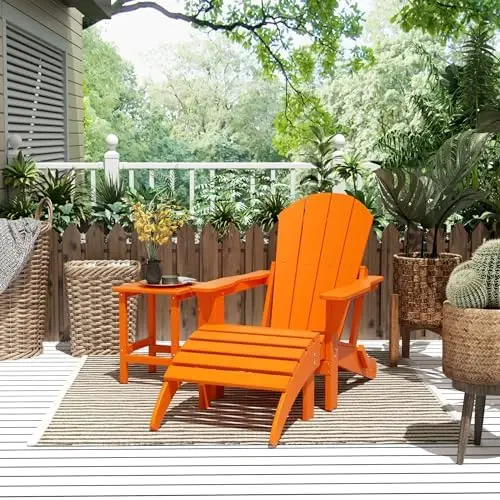 Malibu Outdoor Lounge Chairs, 3-Pieces Adirondack Chair Set with Ottoman and Side Table, All Weather Poly Lumber Patio