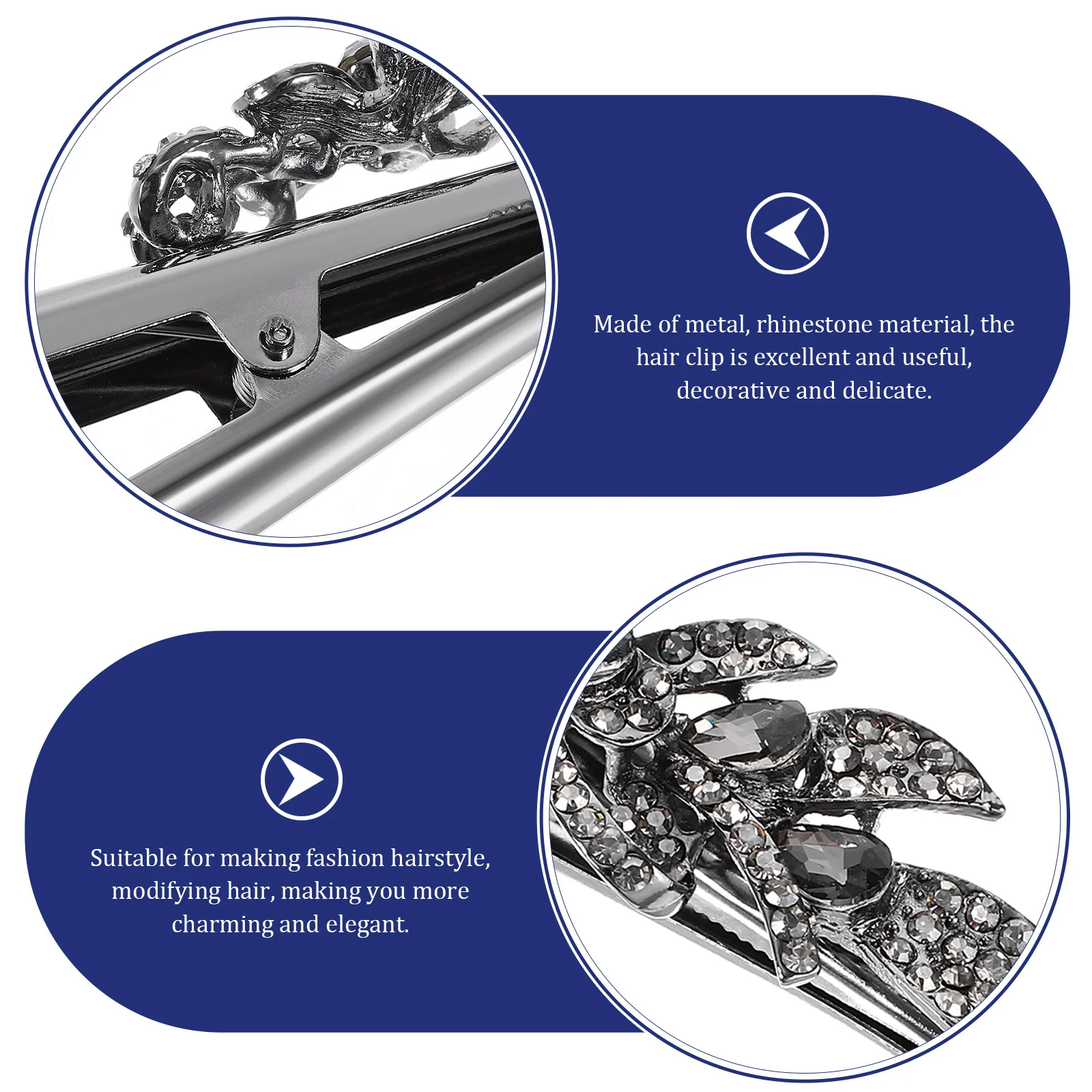 

Vintage Rhinestone Metal Duckbilled Hair Clip Decorative Hair Accessories Elegant Large Clip for Women Girls Party Banquet Daily