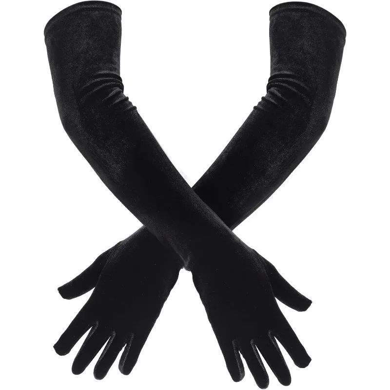 

Черные атласные бархатные длинные перчатки с длинными пальцами в стиле Хепберн, винтажный дизайн, идеально подходящие для вечернего платья, банкета, фотосессии, ювелирных изделий