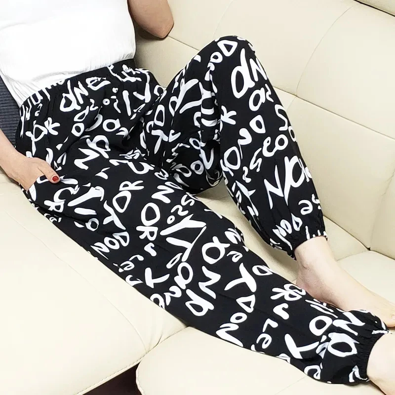 Women Clothes 2024 Summer Vintage Fashion Print Boho Thin Beach Pants Female Casual Pockets Loose Trousers High Waist Pantalones