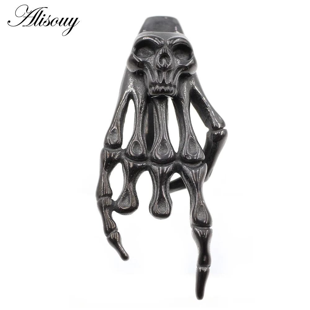 Alisouy 1PC Stainless Steel Skull Skeleton Hand Ear Weights Heavy Expander Stretcher Plugs Gauges Earrings Body Piercing Jewelry