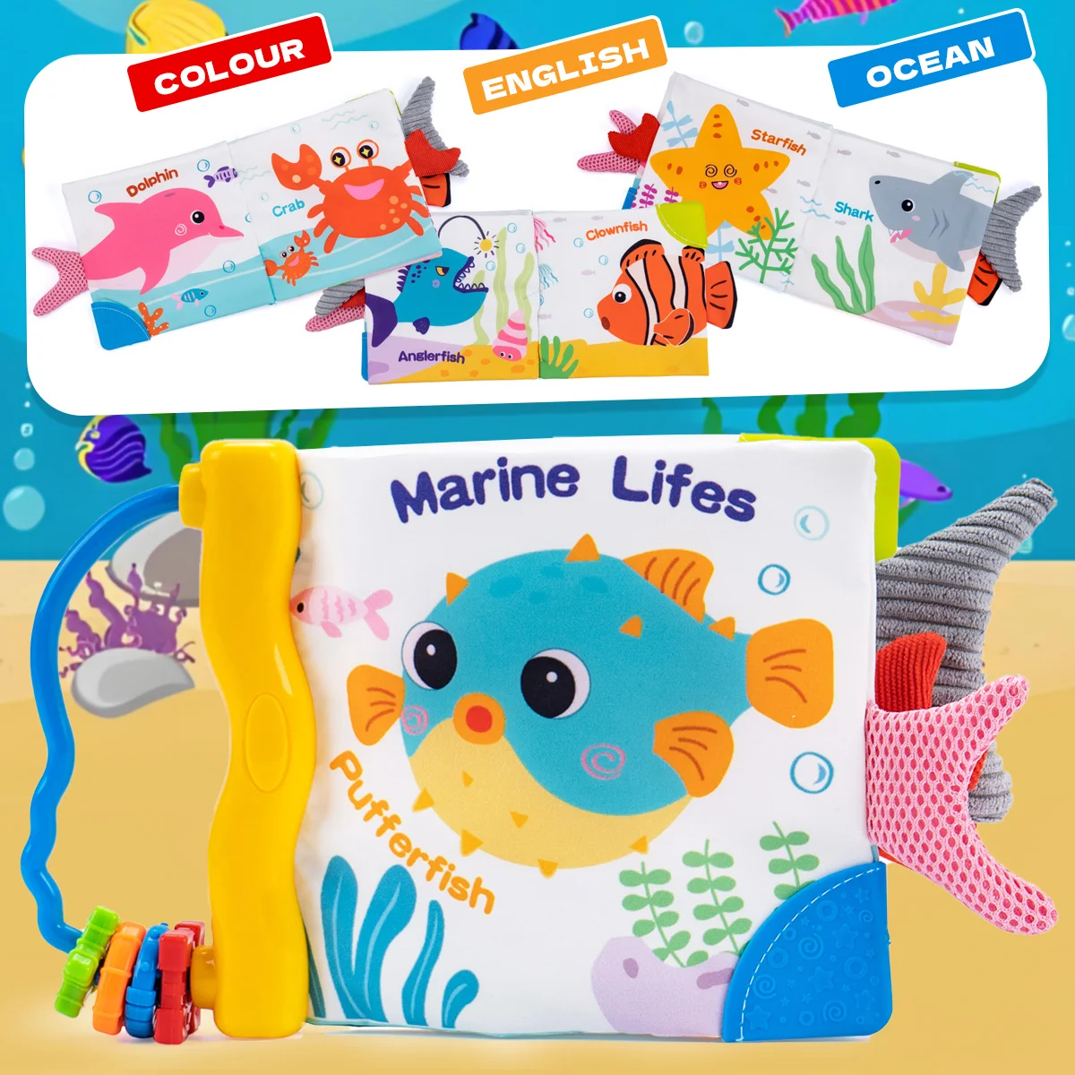 Libro in stoffa morbida per bambini con motivi e colori vivaci, giocattoli per l'educazione precoce in tessuto, regali di compleanno di Natale perfetti