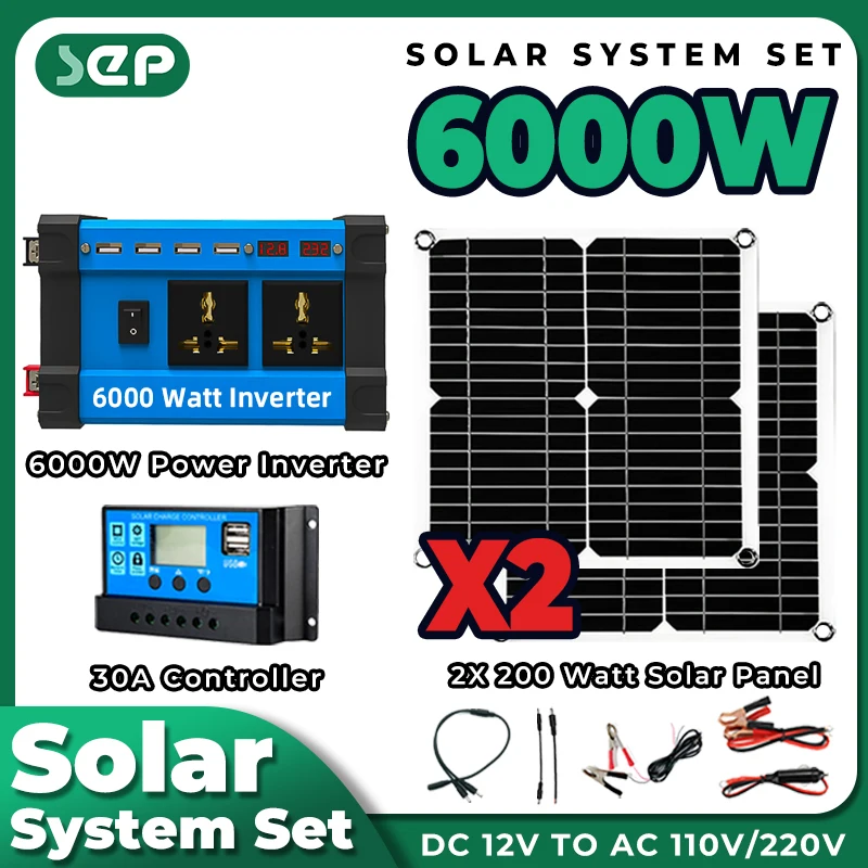 kit solar 6000W Inverter 30A Controller 200W solar panel 220v full set for house Smart Phone Camping Home solar system for home