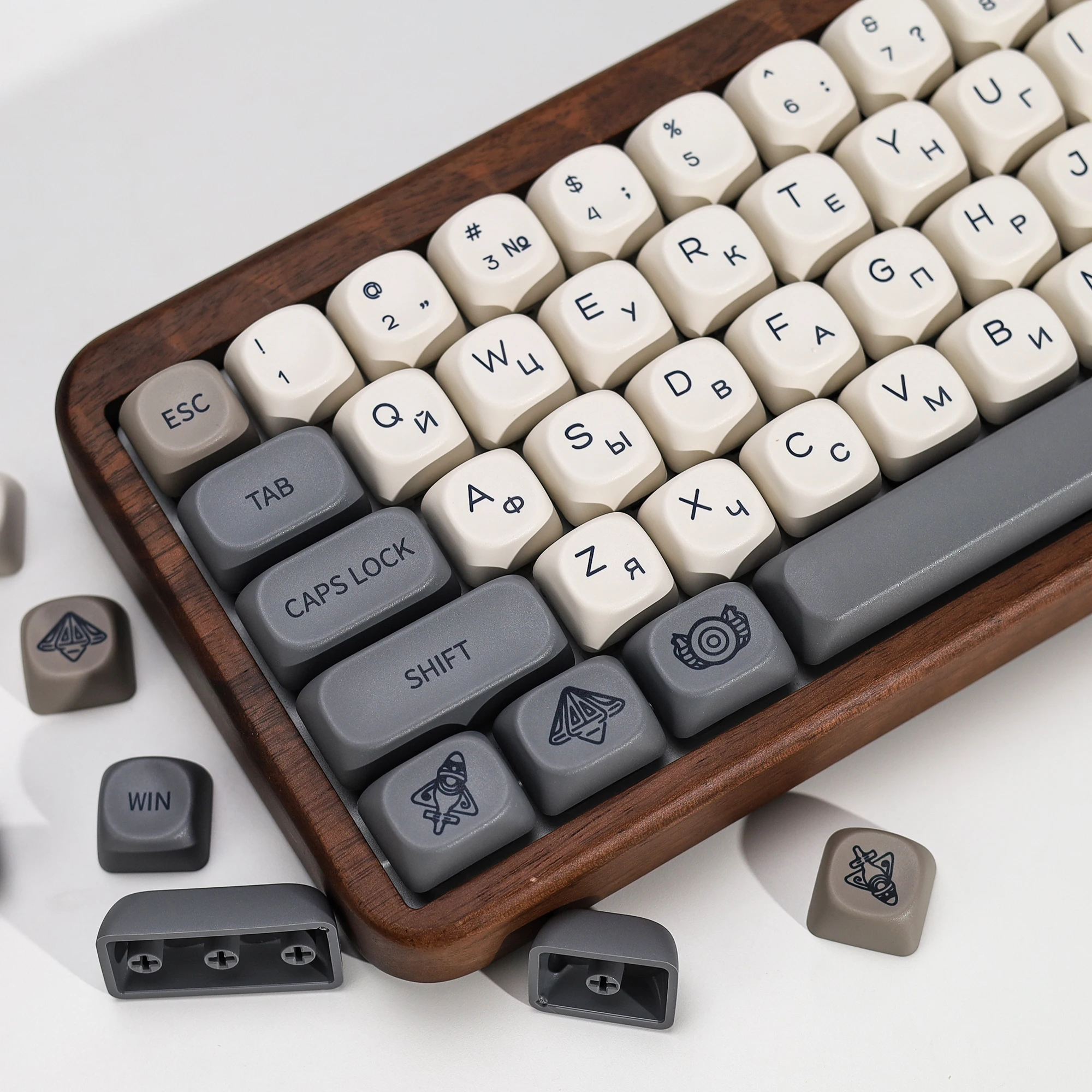 KBDiy Russische Tastenkappen Retro Vision Theme KOA MOA Profil PBT ISO MAC Tastenkappen Maßanfertigung für MX-Schalter 60 Gaming Mechanische Tastatur – Detail 23