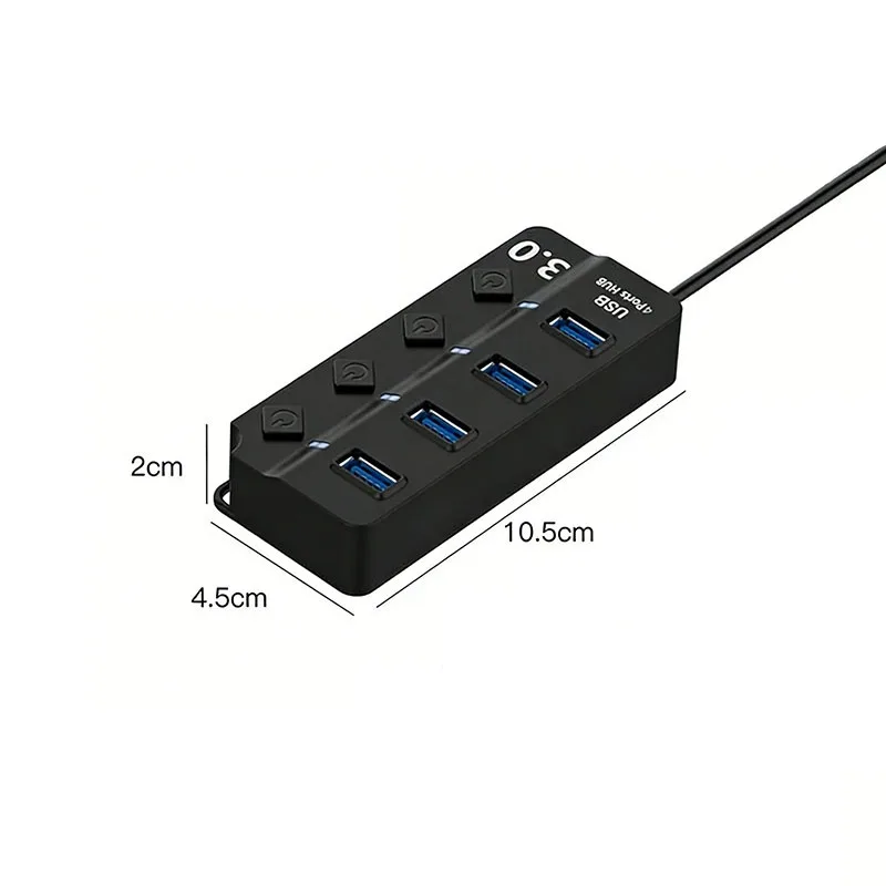 USB 3.0 Hub 4 Port with LED Indicator Independent Switch Control for Laptop Flash Drive Hard Disk Printer Camera Keyboard