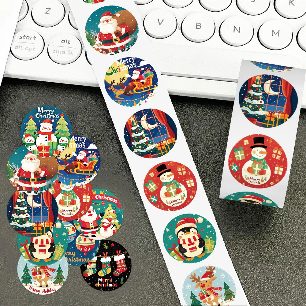 500pcs/Roll Kawaii Christmas Reward Stickers Funny Cute Santa Claus DIY Phone Guitar Cartoon Decoration Seal Label Sticker Gifts