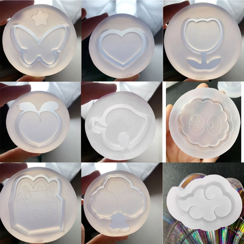 DIY Quicksand Pendant Crystal Epoxy Resin Mold Butterfly Heart Tulip Peach Briquettes Tree Leaf Cloud Silicone Mould