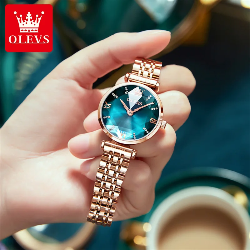 

OLEVS Brand New Fashion Rhombus Glass Quartz Watch Women Luxury Stainless Steel Strap Waterproof Women Watch Relogio Feminino