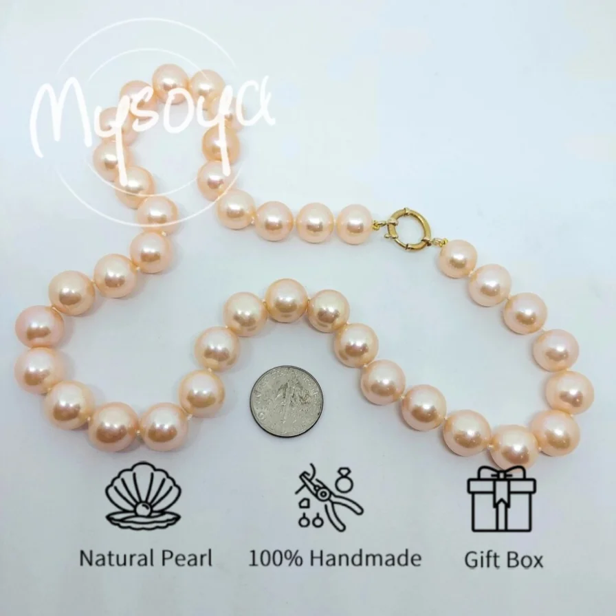 

Mysoya Large Pink Freshwater Pearl Necklace 11-13mm Pearl Gift Box Gift for Him Her for Birthday Wedding Valentine's Day Gift