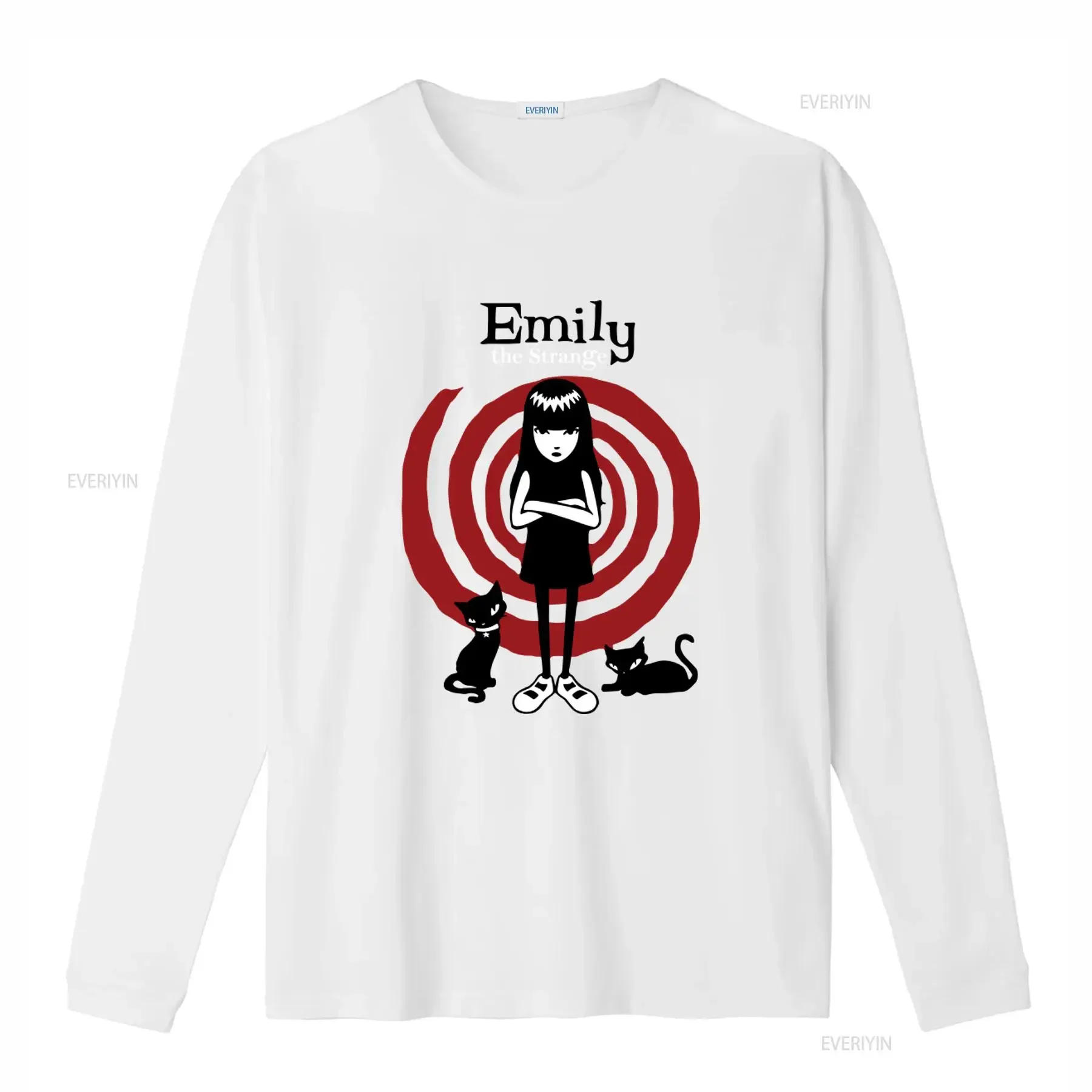 Emily The Strange Cat Red Swirl Print Official Licensed T Shirt for Women vintage Washed Versatile Unisex fashion Breathable view 2