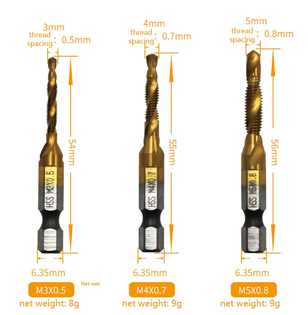 metric thread tap drill bits HSS High Speed Steel Drill Bits Set m3 m4 m5 m6 m8 m10 hex shank screw tap for metal wood Tap Drill