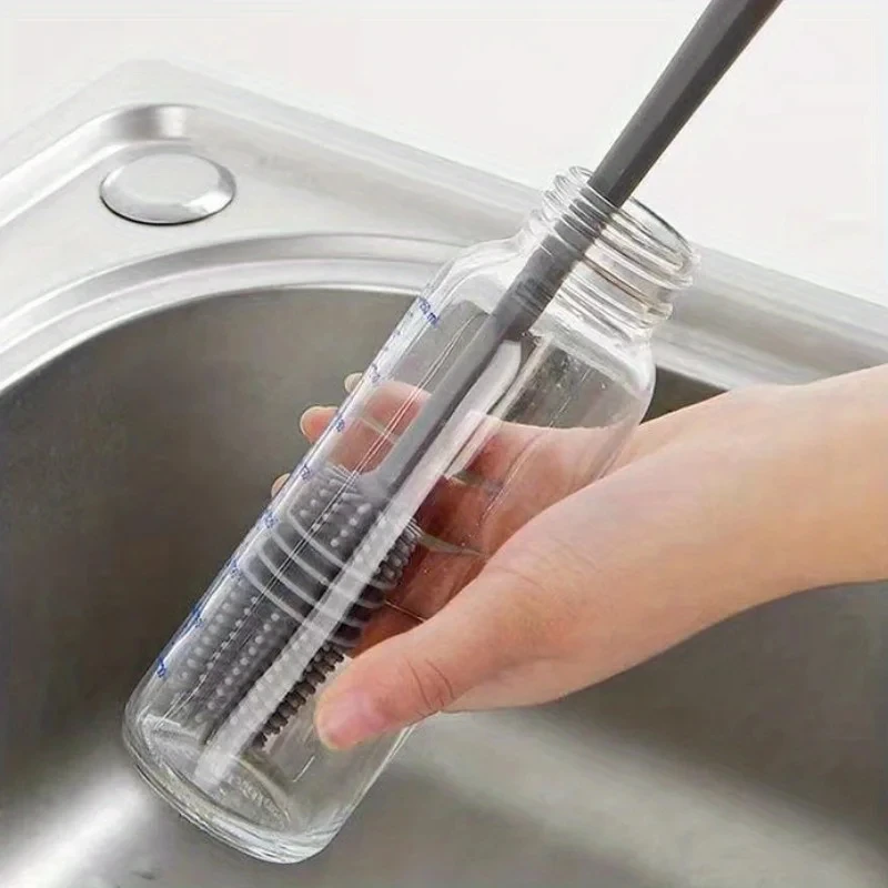 Silicone Milk Bottle Brush Cup Scrubber Glass Cleaner Kitchen Cleaning Tool Long Handle Drink Bottle Glass Cup Cleaning Brush