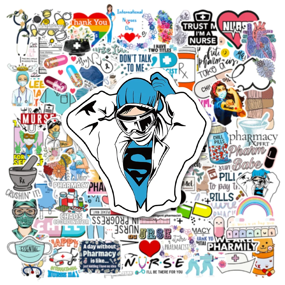 10/30/50/100 PCS Medical Nurse Graffiti Stickers for Skateboard Laptop Guitar Luggage Bike Scrapbook Pharmacy Decal Decor Toy