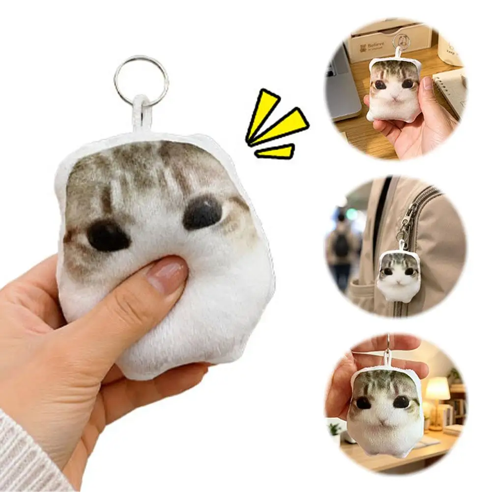 Funny Cat Sound Keychain Pendant Meme Voice Rotating Cute Plush Bag Charm Toy Stress Relief Backpacks Gift Cartoon Bag Pendant