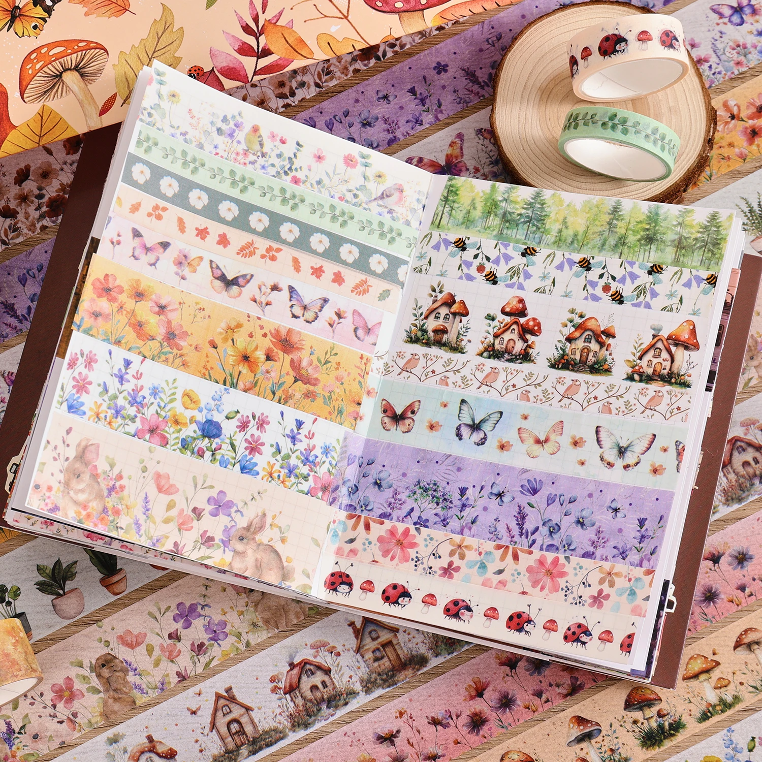27 Rolls Vintage Washi Tape Set, Floral Butterfly Forest Mushroom Botanical Flower Writable Decorative Tapes for Scrapbooking, J view 4