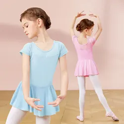 Ballet Dress Girls Dance Ballet Leotard Dress Mesh Splice Short Sleeve Chiffon Skirted Leotard Ballet Bodysuit Dance Costumes