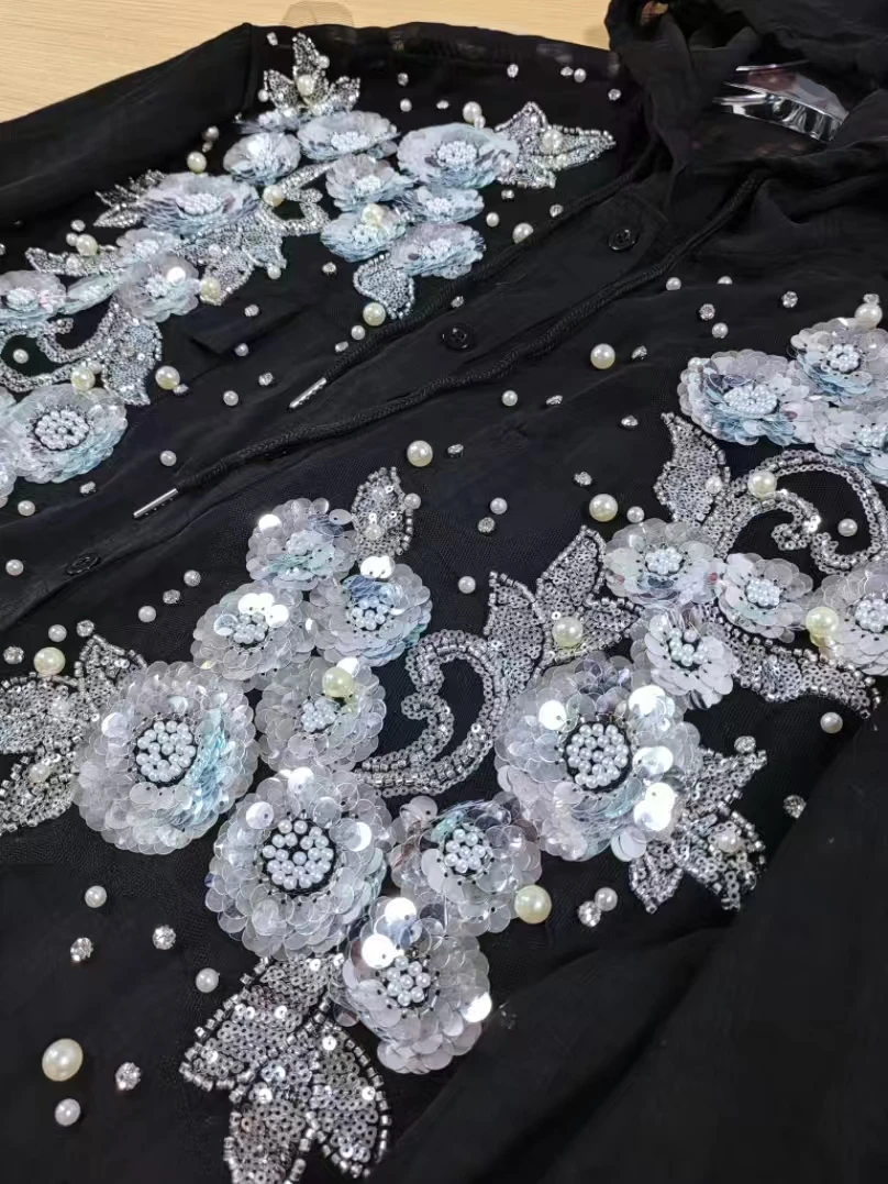 Luxus Stil Sparkle Strass Frauen Mit Kapuze Sommer Herbst Lose Beiläufige Sonnencreme Lange Shirts Blusen Dünne Oberbekleidung Tops