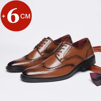 Alta qualidade aumento de altura oxford vestido sapatos homens genuíno couro vaca terno sapatos elevador brogues casamento formal sapatos elevador