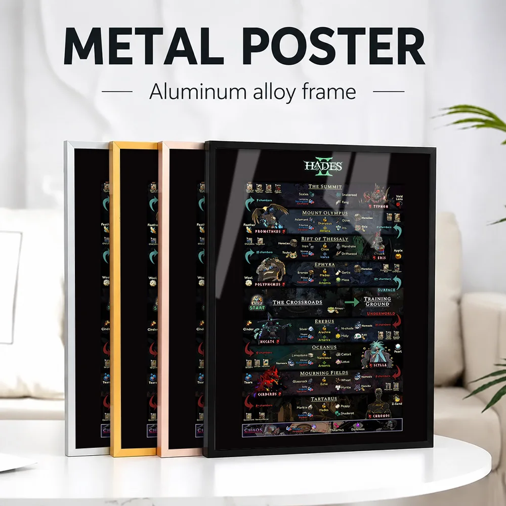Hades II Game Map Overview Framed Metal Print Customized Photo Enchanting Graphic Style Wall Art For Home Office Birthday Gift