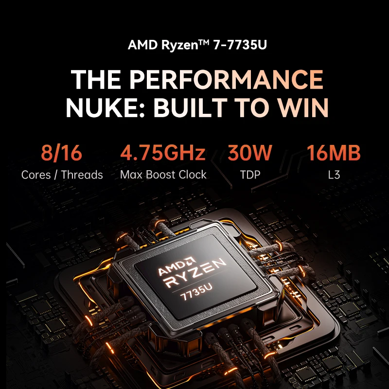MOREFINE كمبيوتر صغير M700 AMD Ryzen R7-7735U WIN11PRO كمبيوتر مكتبي ثنائي القناة DDR5 RAM M.2 PCIE4.0 SSD WiFi6 BT5.0 لعبة الكمبيوتر المحمول