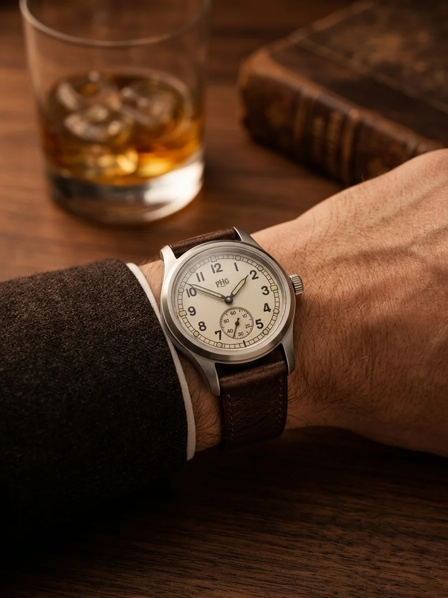 PHG KM‑1940 Retro Military Watch 36mm Stainless Steel Waterproof Nylon Strap Quartz Wrist Watch, Vintage Navy Style