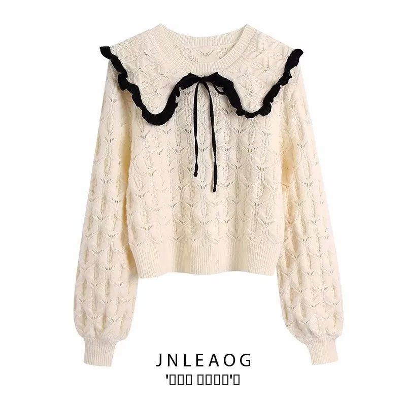 

Faionable Knot Ne Knitted Sweater Street Sle Loose Fit Long Sve round Ne Warmth Autumn Winter Women's Top