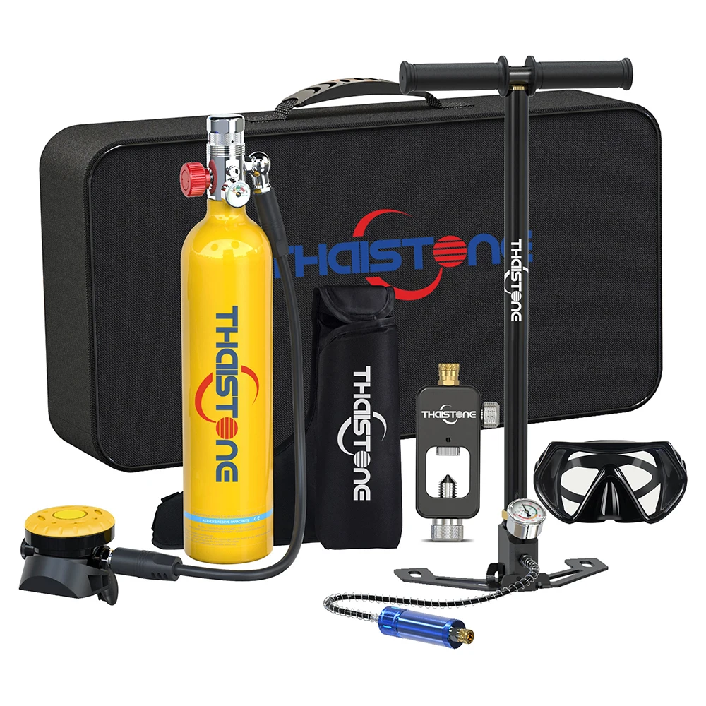 

THAISTONE Colorful 1L Scuba Oxygen Tank with 3-Stage Hand Pump + Snorkeling Underwater Breathing