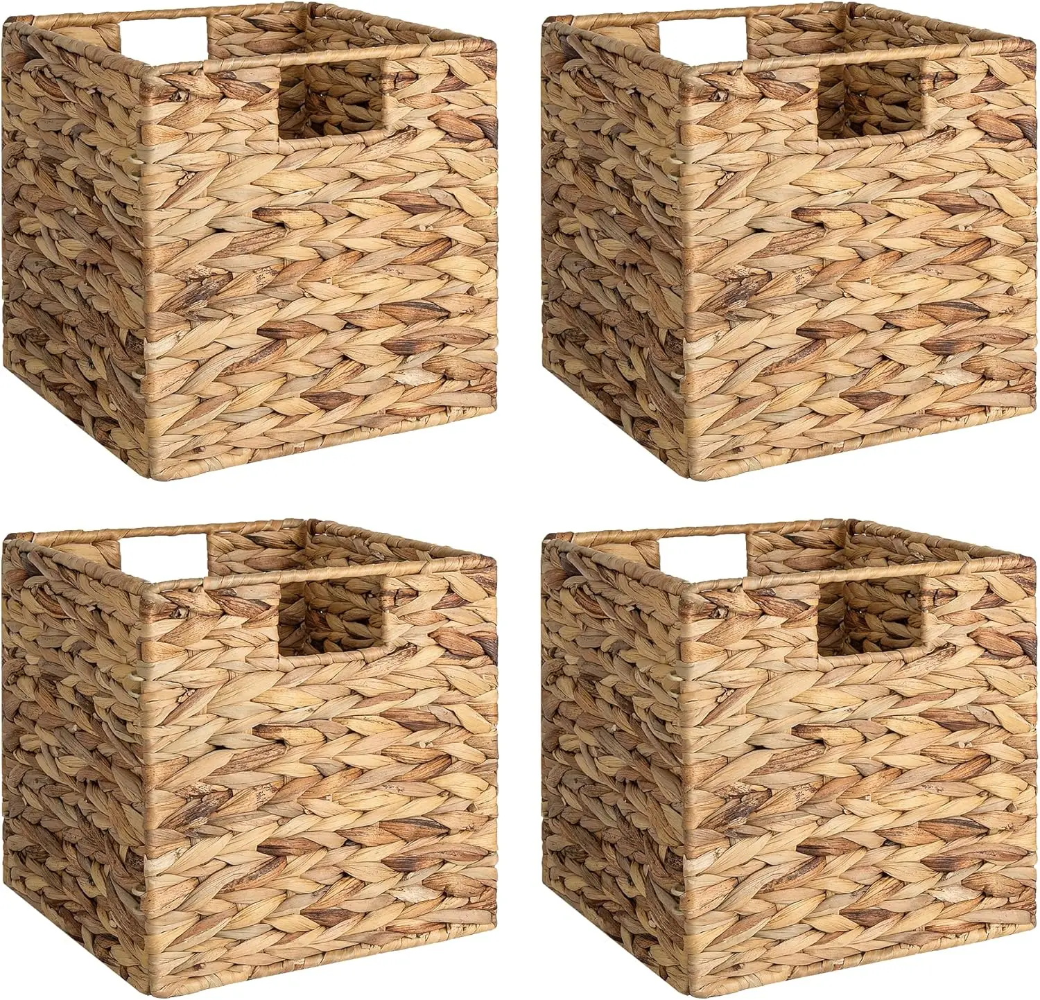 StorageWorks Wicker Storage Cubes with Liners, Water Hyacinth Storage Baskets for Shelving, Handwoven Square Baskets